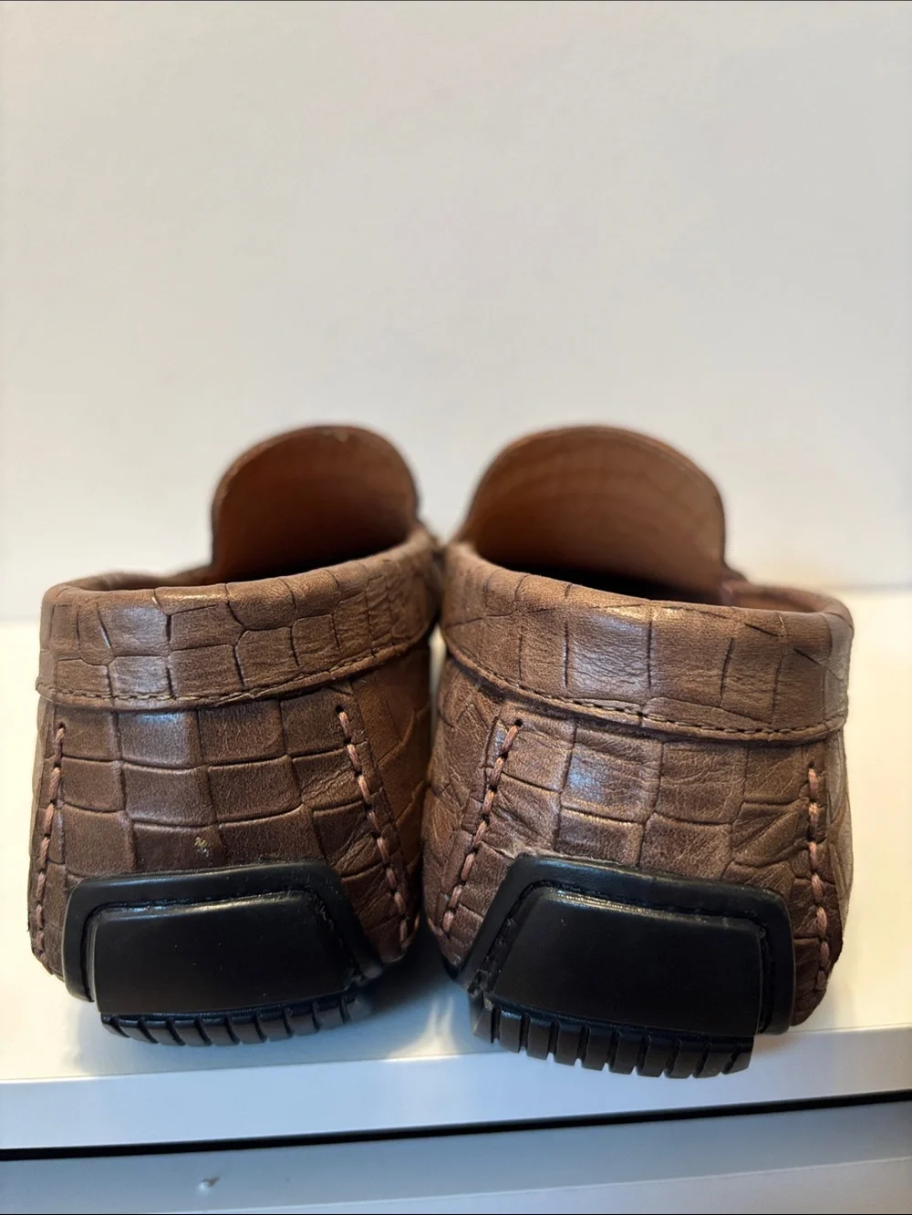 Arte Artigiana Sorrento Men's Brown Croc-Embossed Leather Loafers 10